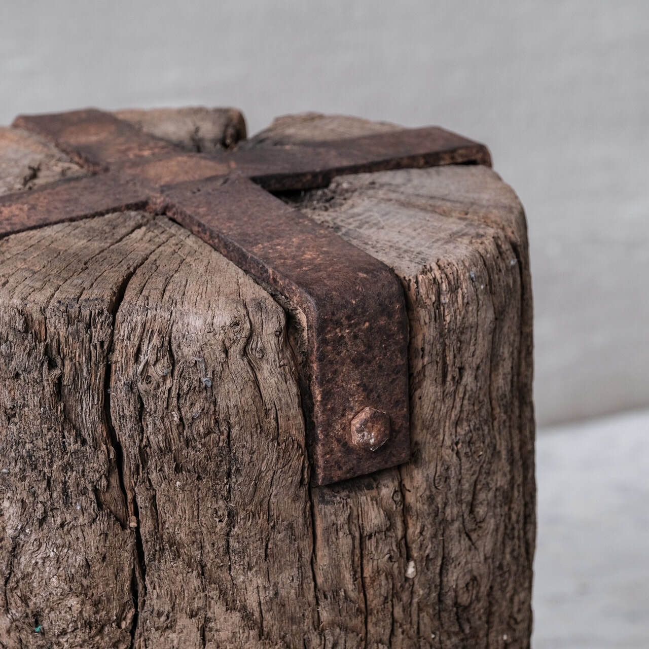Pair Of Wabi Sabi Style Primitive Spanish Wooden Side Tables photo vinterior
