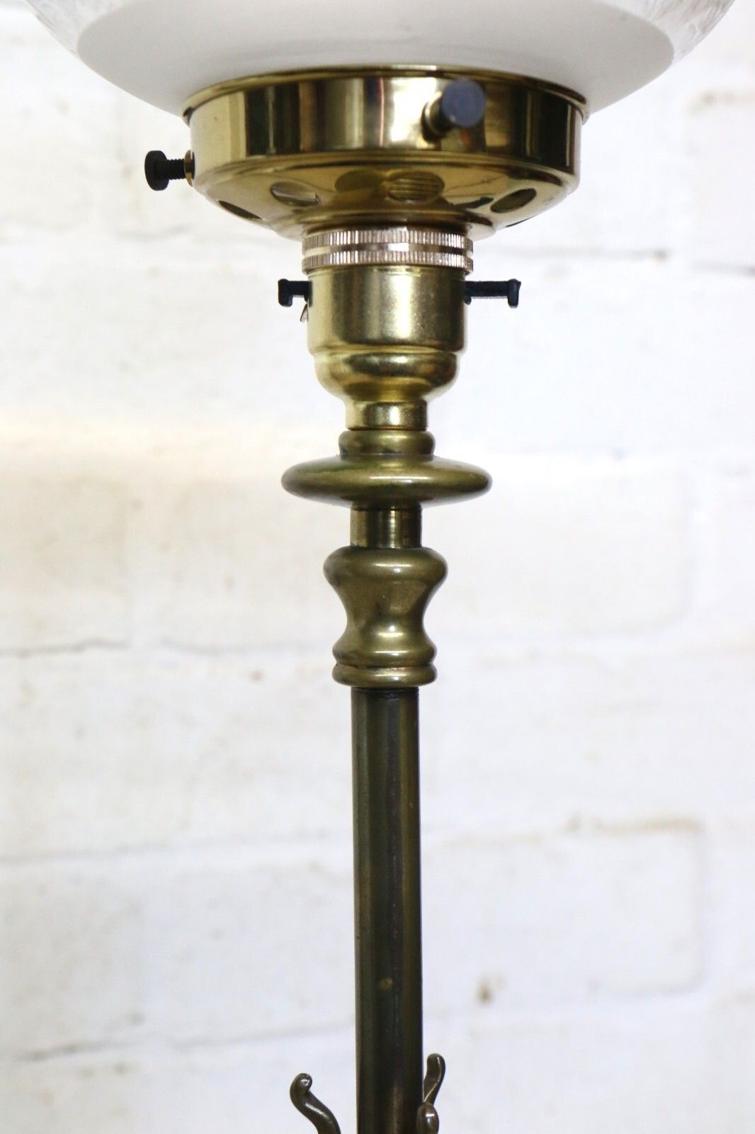 Table Lamp Art Nouveau Antique Lamp Brass With Period Shade Amber Rim And Etched photo buy