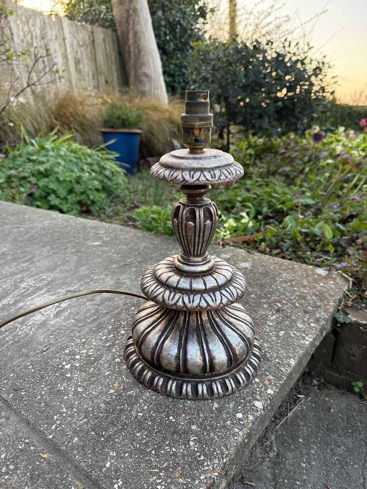 Rare Baroque Style Vintage Large Silver Table Lamp   1960s/70s Retro Wooden Painted Lamp, Neo Classical Table Lamp, Working, Tested photo buy