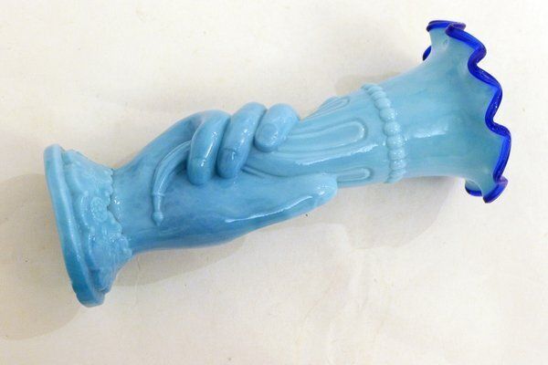 Main Au Cornet Vase In Molded Blue Opaline Glass From Valléerysthal, France, Early 20th Century photo for sale