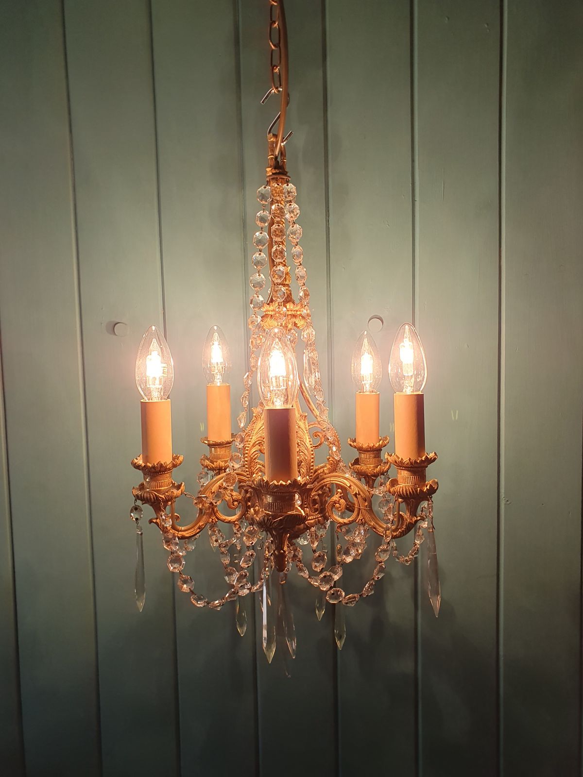 Early 20th Century Small Five Arm Chandelier With Swag And Drips 12" photo furniture