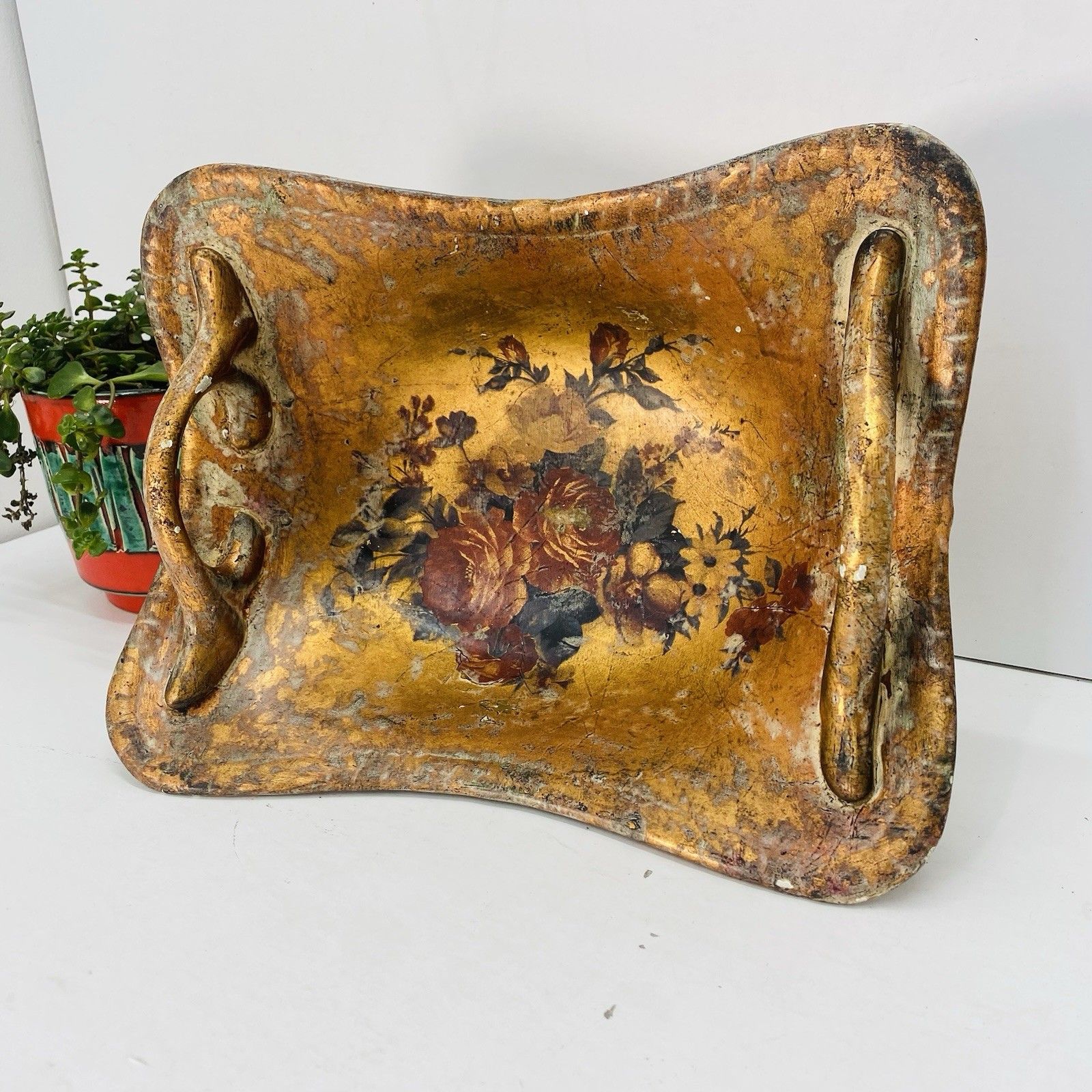 photo buy Twin Handled Antique Ceramic Floral Decorated Fruit Bowl Circa 1900