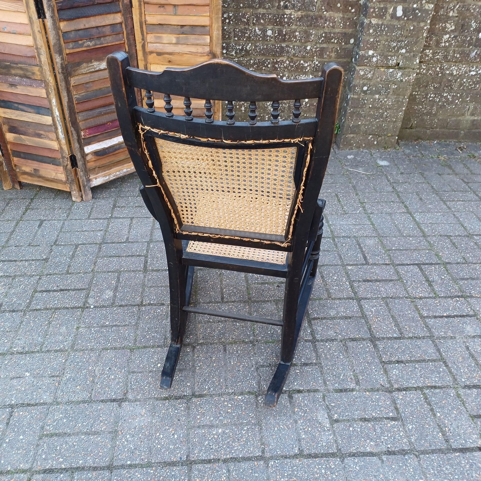 Ebonised New Cane And Wood Rocking Chair Vintage Country Farmhouse Style photo Furniture