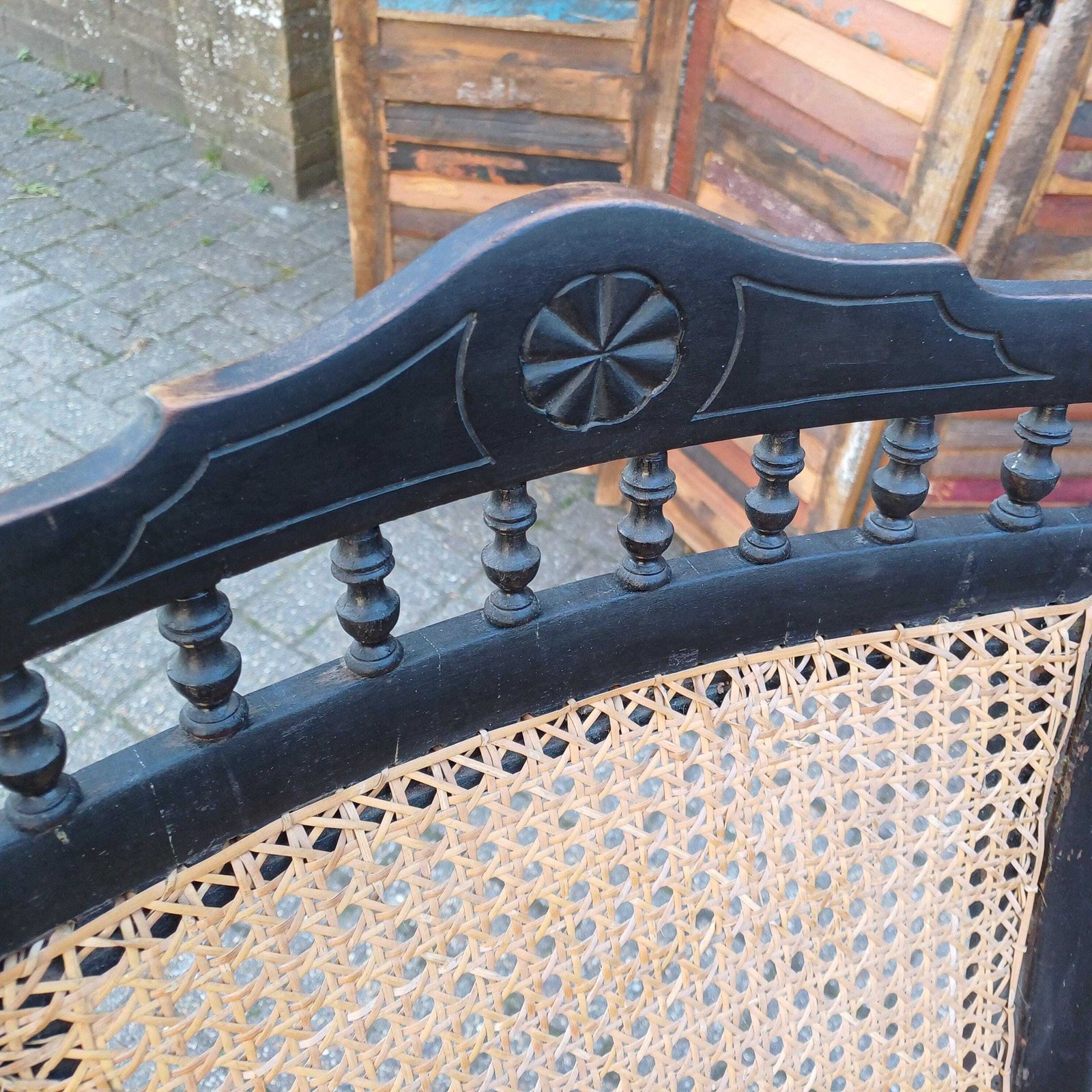 Ebonised New Cane And Wood Rocking Chair Vintage Country Farmhouse Style photo buy