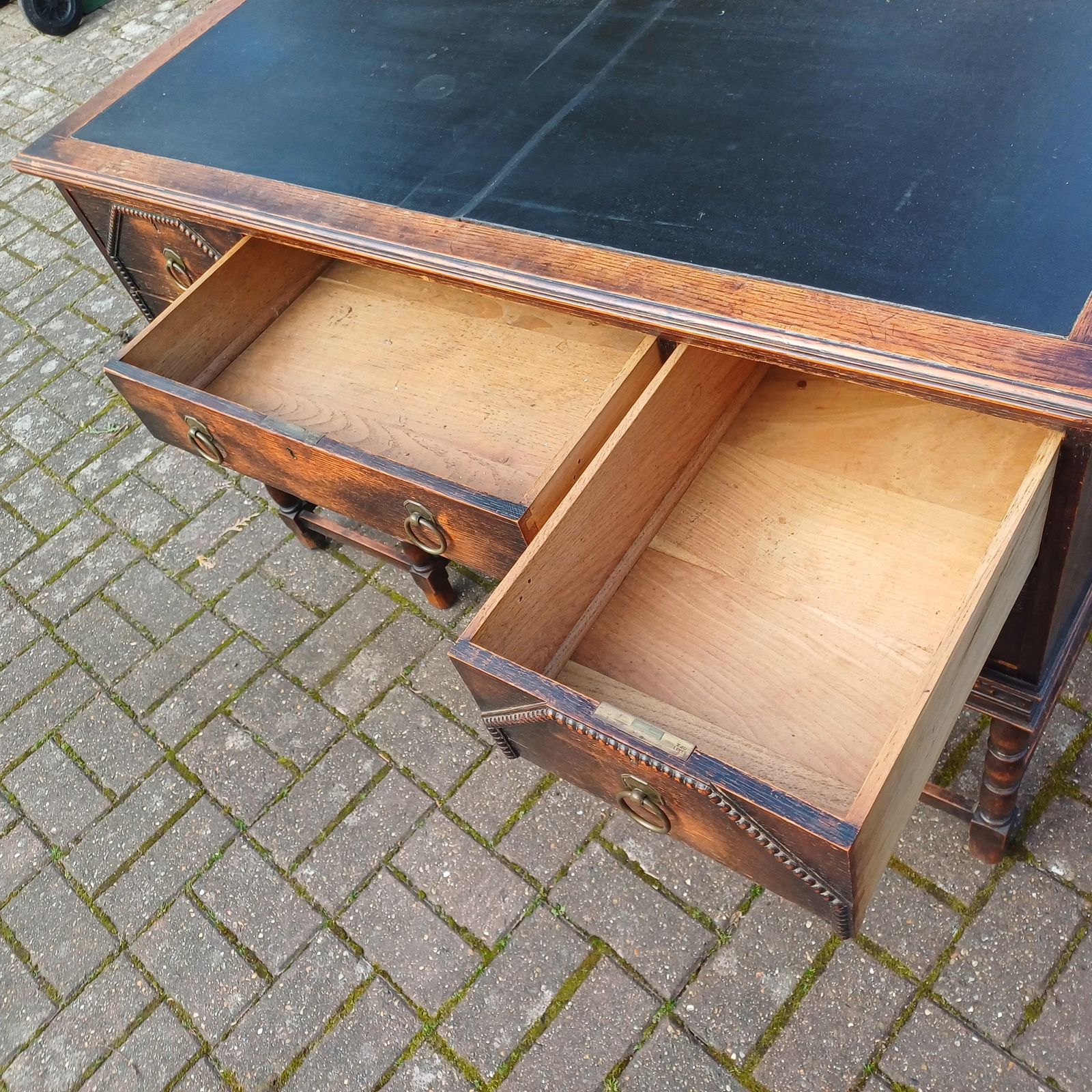 Large Vintage Antique Solid Oak Desk 5 Drawers Top Quality photo vintage