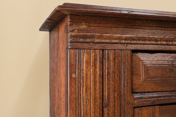 Belgian Hand Carved Single Door Cabinet In Oak, 16th Century photo vintage