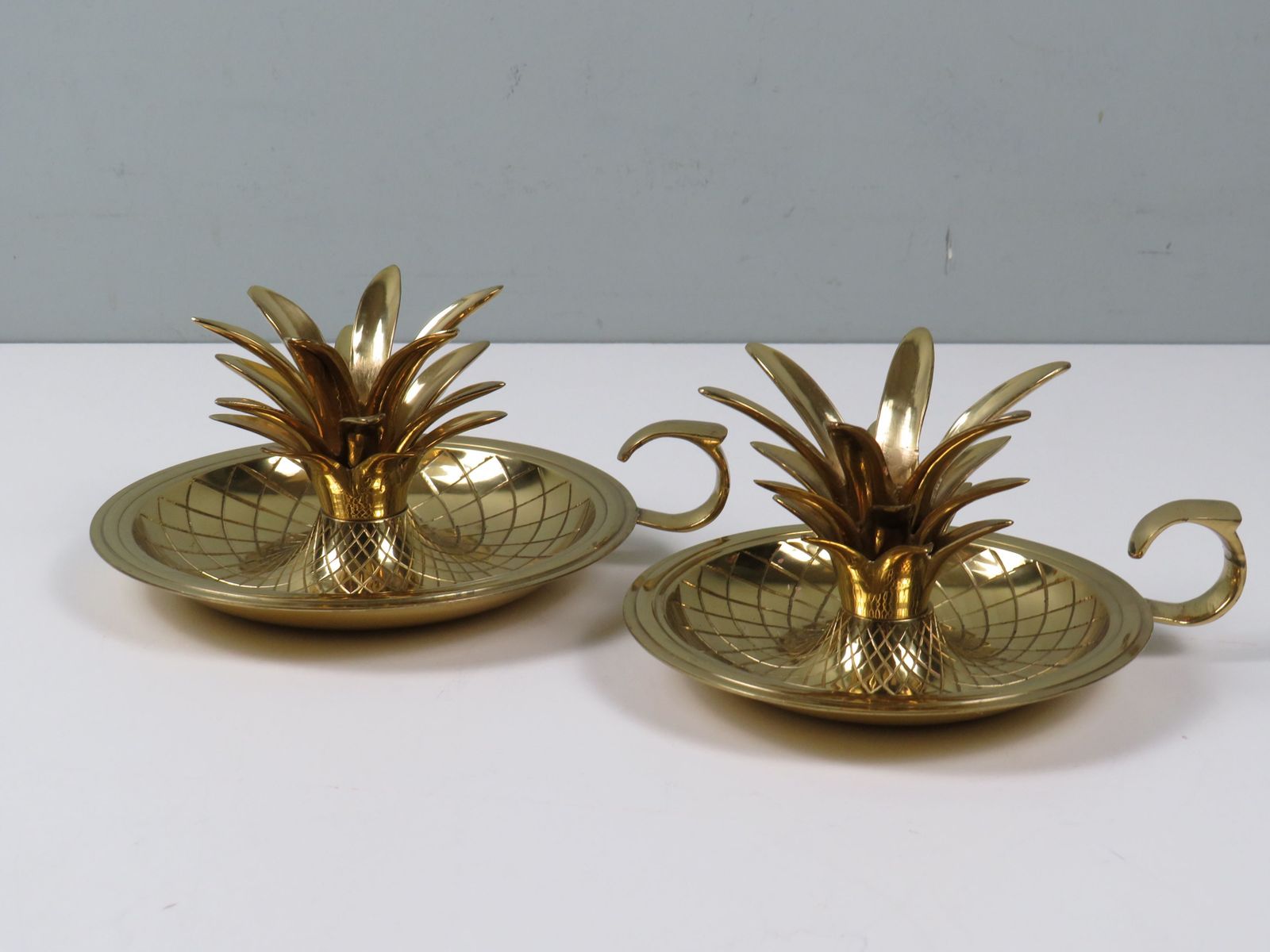 Home Decor Elegant Pineapple Candlesticks In Lacquered Brass  (Set Of 2) photo