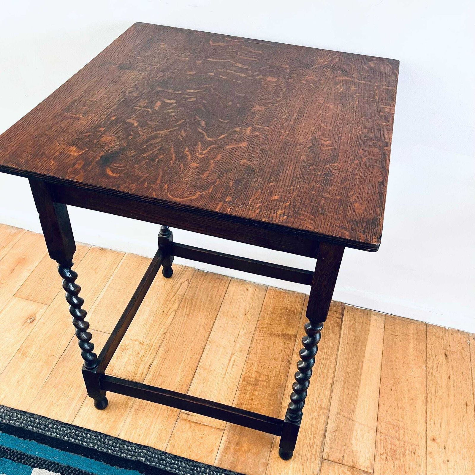 Antique Early 20th Century French Dark Oak Side/Hall Table Twist Leg Lamp Stand photo furniture