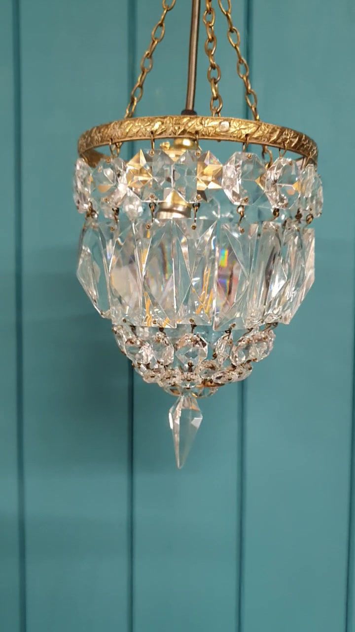 Early 20th Century Small Prism Bag Chandelier 6" photo for sale