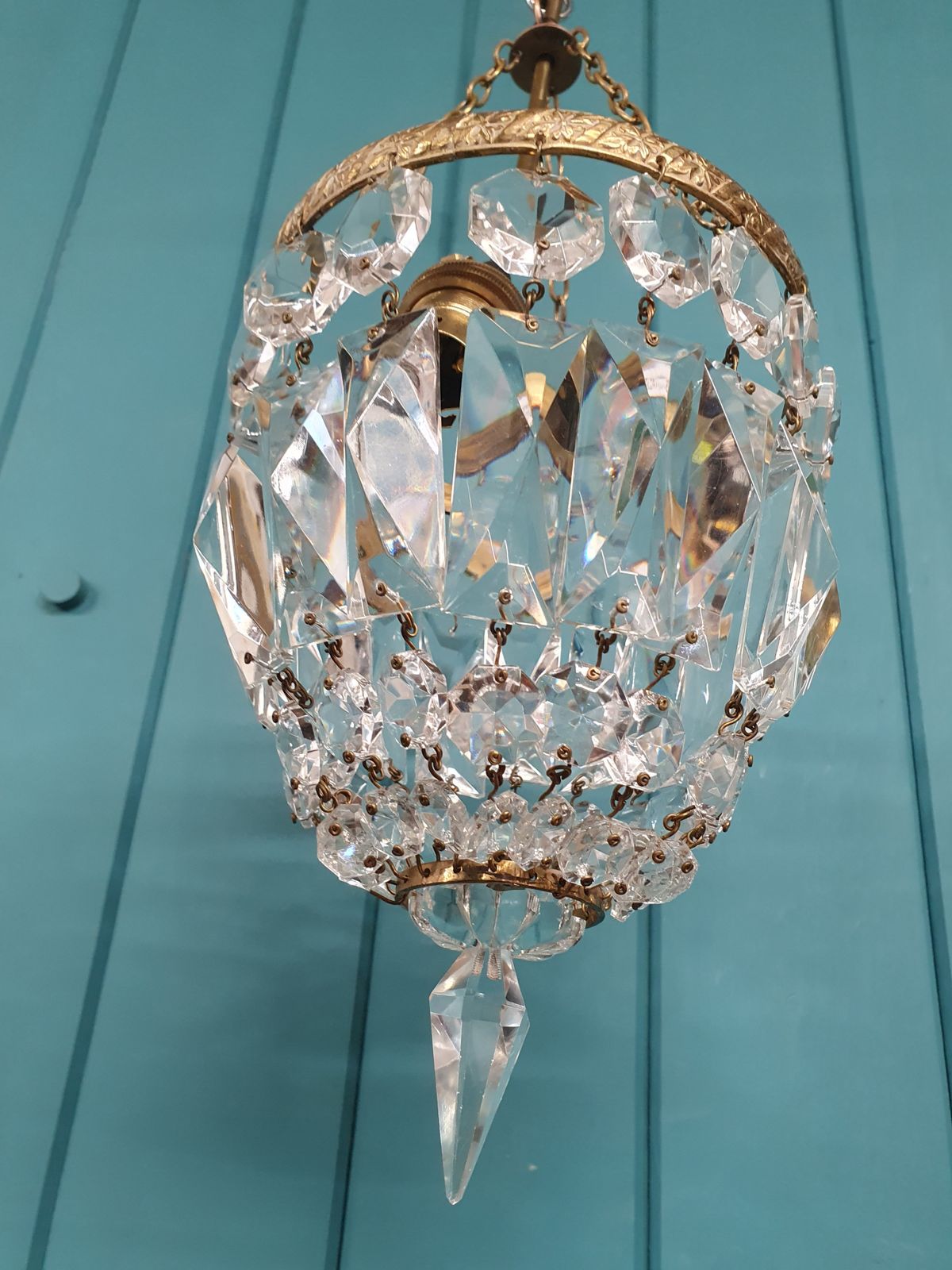 Early 20th Century Small Prism Bag Chandelier 6" photo 185.0