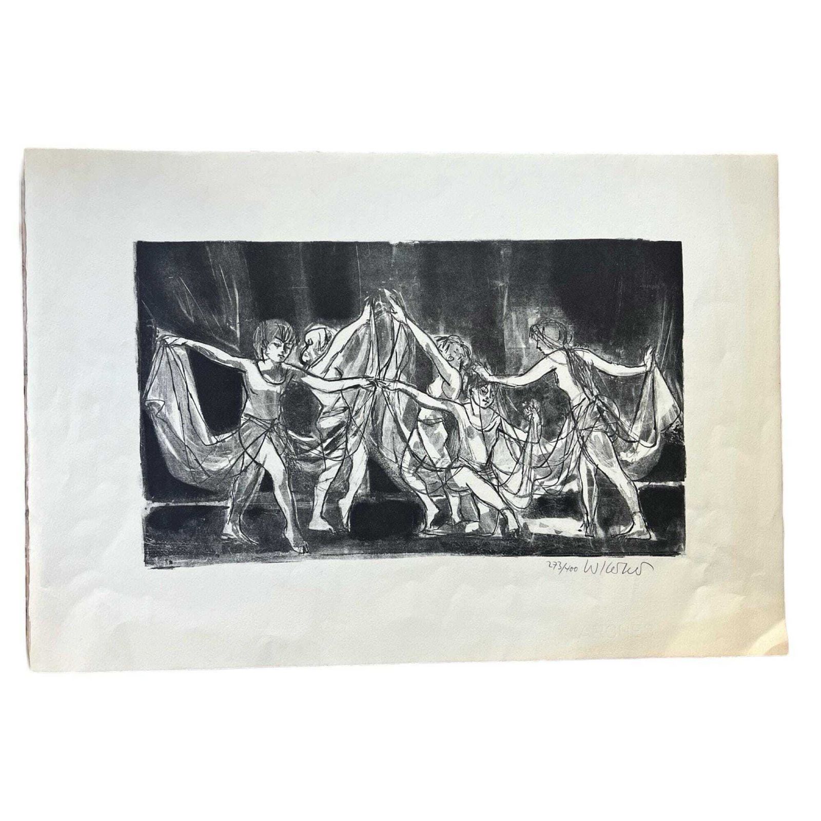 Mid Century 1960s Lithograph Print Signed By Artist, Modern Folk Decor, Classical Mythology Artwork Wall Decor   Ethereal Greek Fantasy Art photo for sale
