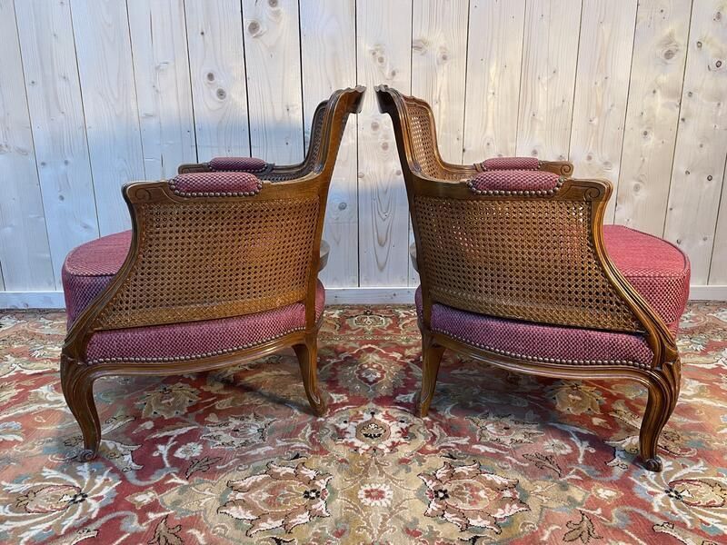 Paire De Fauteuils   Bergères De Style Louis XV En Cannage photo Furniture