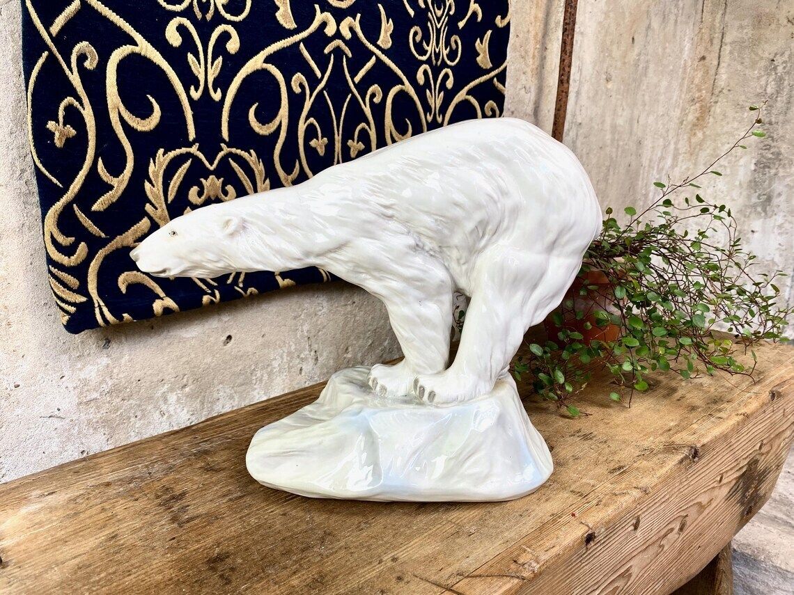 Large Amphora Czechoslovakia Polar Bear On Iceberg Statue photo vintage