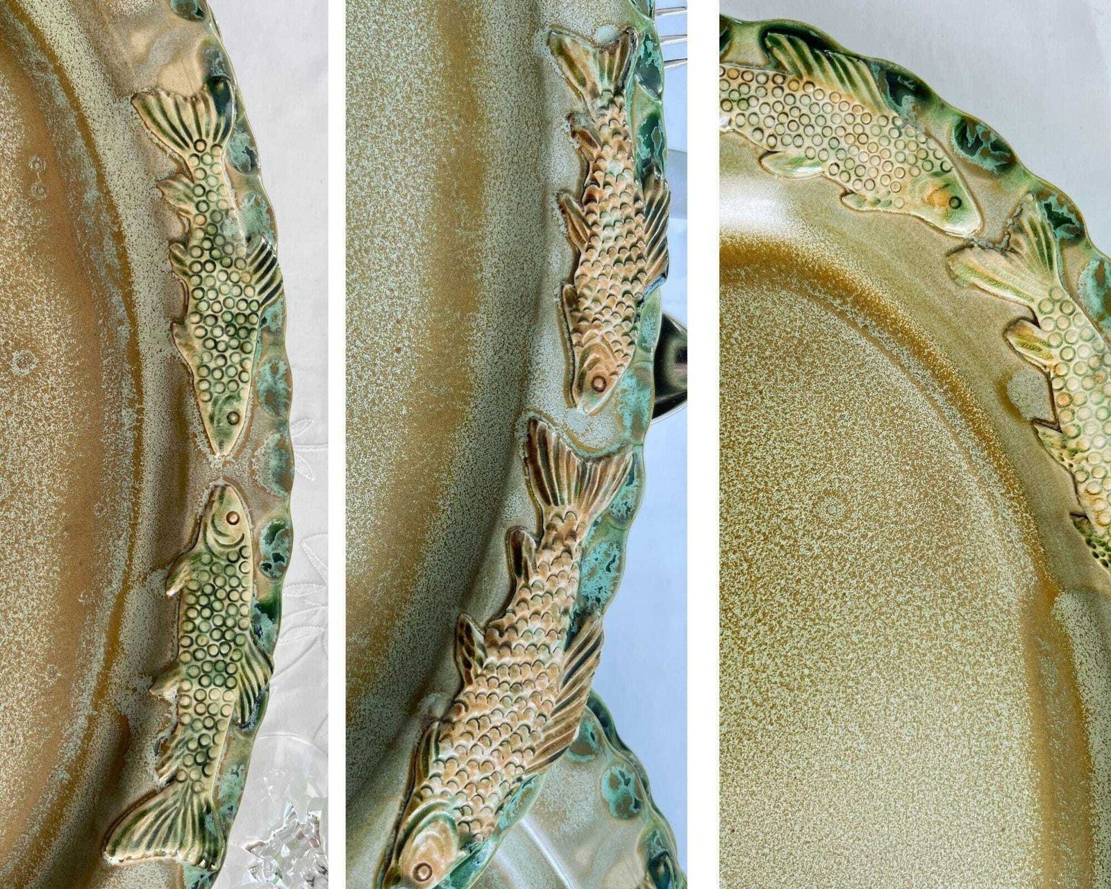 Keramisch Visservies | 20 Delig | Groen Xl | Spanje, Handgemaakt photo vintage