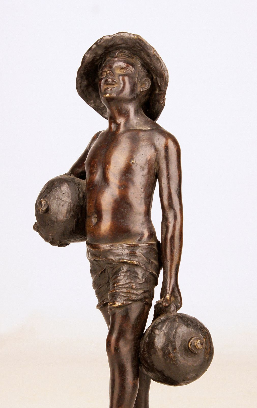 Patinated Bronze Sculpture Of Boy Holding Jugs Signed By Italian G. Borriello photo vintage