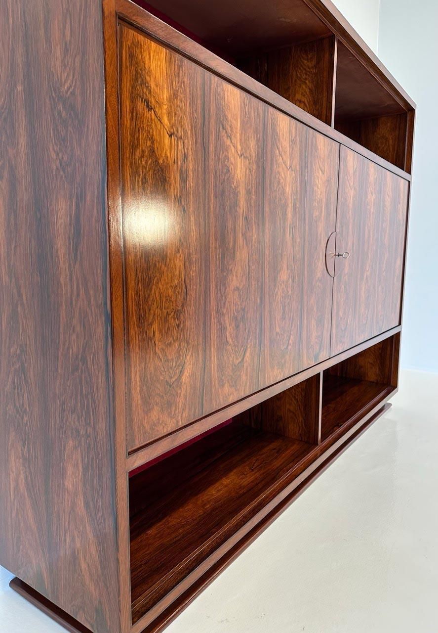 photo for sale Italian Art Deco Ziricote Wood And Velvet Sideboard Cabinet Attr. Borsani, 1950s