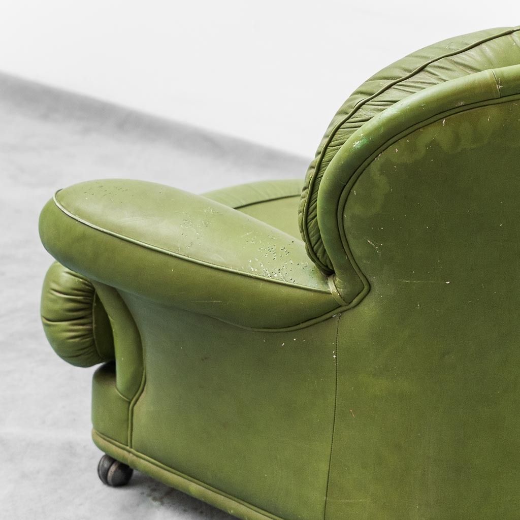 Green Leather Armchair 1950s Vintage Modern Antiques photo furniture