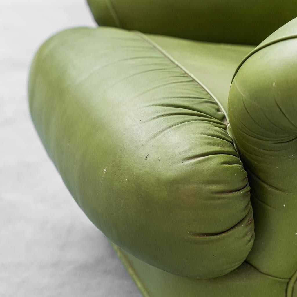 Green Leather Armchair 1950s Vintage Modern Antiques photo vintage