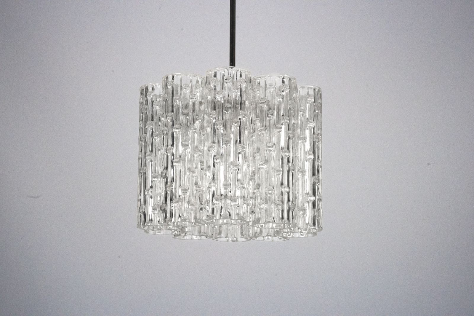 Mid Century Pendant In Murano Glass Elements And Chrome. Italy 1960s