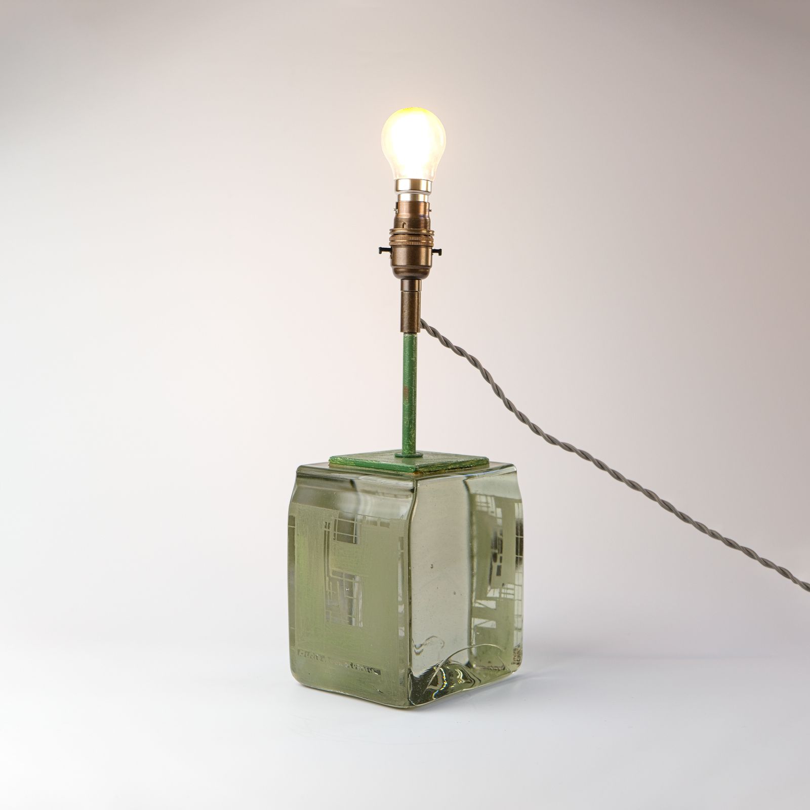 Rare French Signed & Dated Cubist Glass Table Lamp By Anatole Riecke, 1950 photo furniture