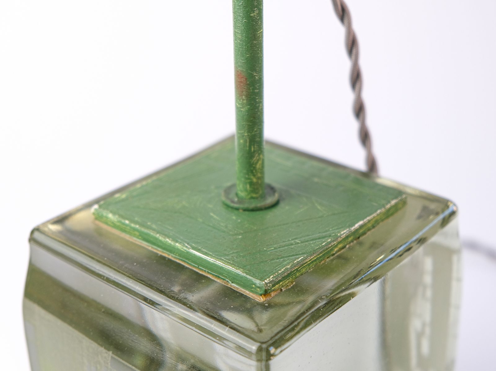 photo vintage Rare French Signed & Dated Cubist Glass Table Lamp By Anatole Riecke, 1950