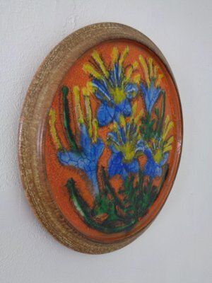 Large Glazed Flower Studio Ceramic Wall Plaque, Germany, 1970s photo for sale