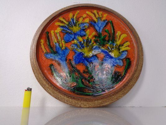Large Glazed Flower Studio Ceramic Wall Plaque, Germany, 1970s photo 194.0