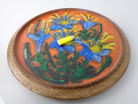 Large Glazed Flower Studio Ceramic Wall Plaque, Germany, 1970s photo vinterior