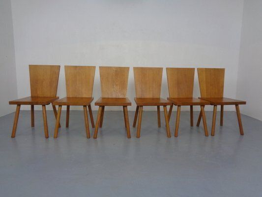 Brutalist Oak Chairs By Göran Malmvall, Sweden, 1950s, Set Of 6