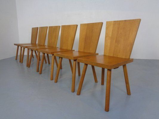 Brutalist Oak Chairs By Göran Malmvall, Sweden, 1950s, Set Of 6 photo 2946.0