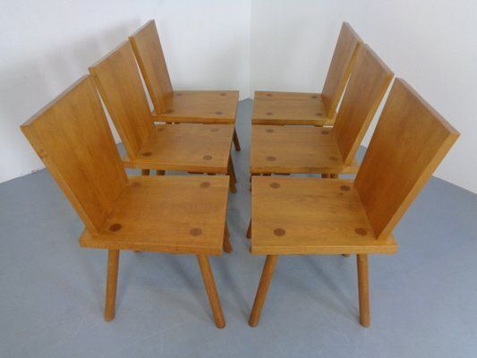 Furniture Brutalist Oak Chairs By Göran Malmvall, Sweden, 1950s, Set Of 6 photo