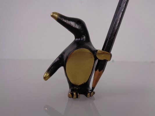 236.0 Brass Penguin Pen Holder By Walter Bosse For Hertha Baller, 1950s photo