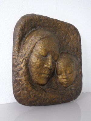 German Bronze Relief Of Mother With Baby, 1940s photo vinterior