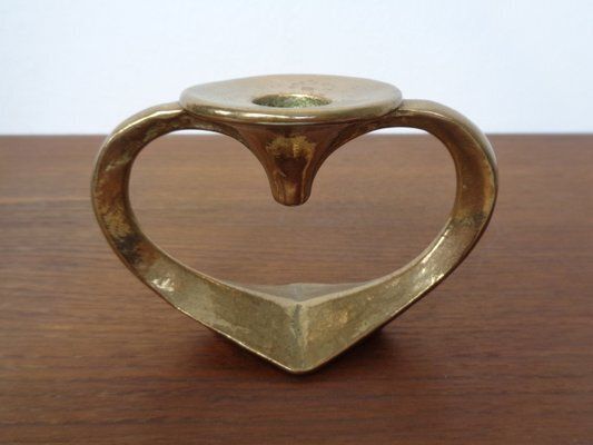 Brutalist Heart Shaped Bronze Candlestick By Michael Harjes, 1960s