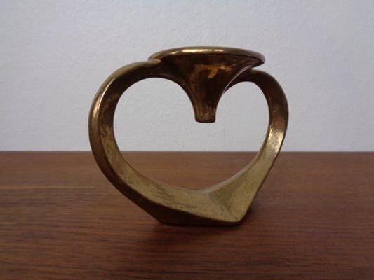 Brutalist Heart Shaped Bronze Candlestick By Michael Harjes, 1960s photo Home Decor