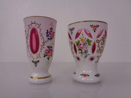 Czechoslovakian Hand Painted Bohemian Glass Vases, 1890s, Set Of 2 photo vinterior