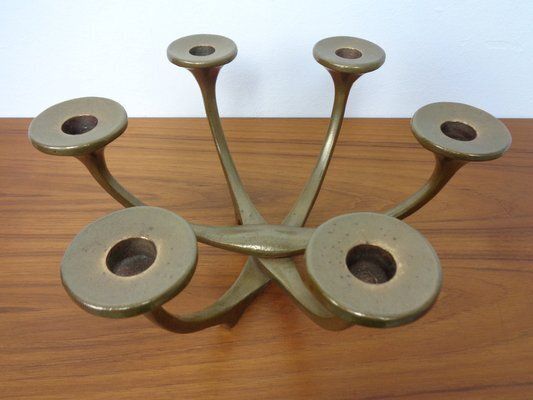 Brutalist Bronze Candleholder By Michael Harjes, 1960s photo for sale