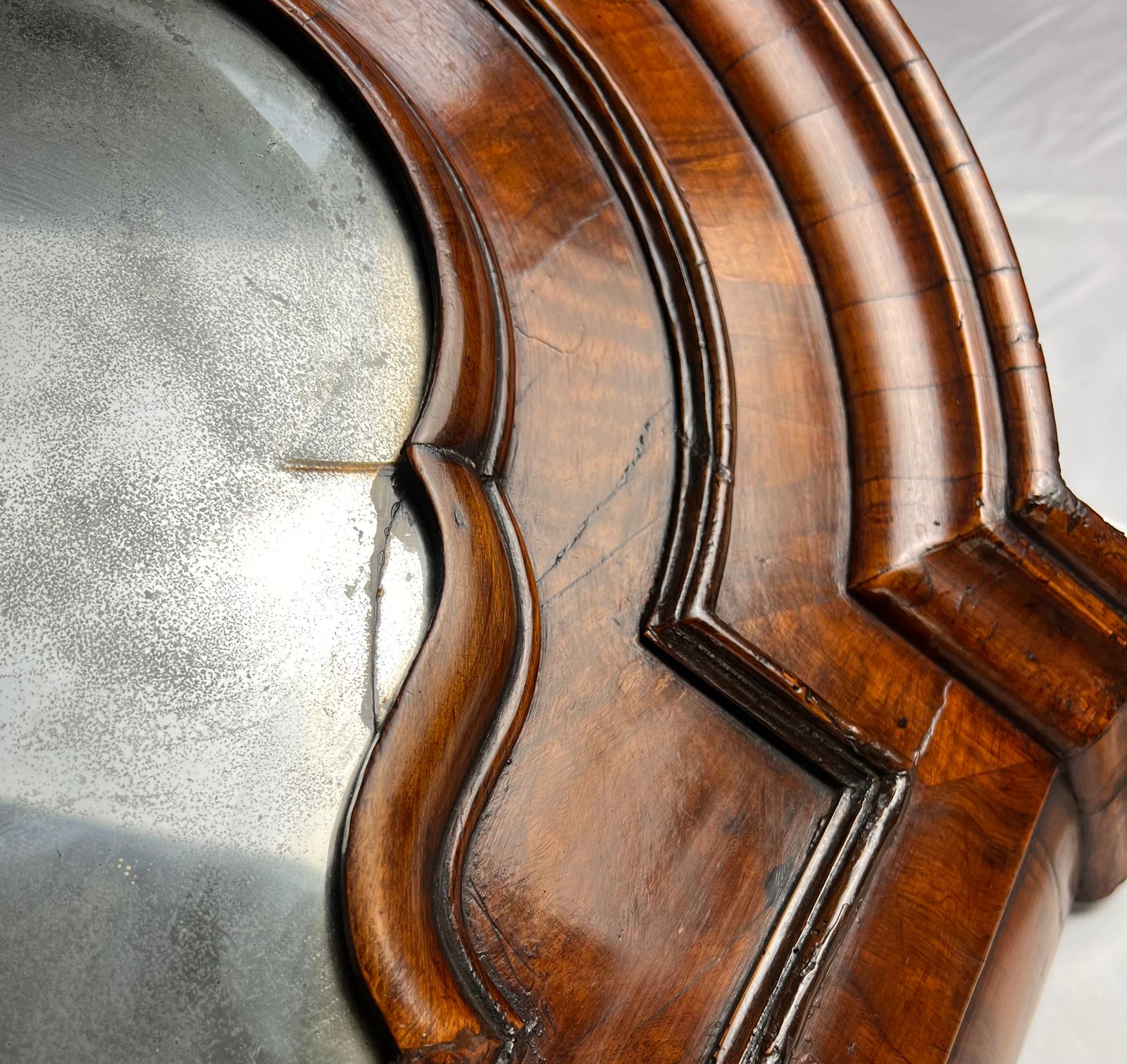 photo vintage Queen Anne Walnut Wall Hanging Corner Cupboard With Mirror