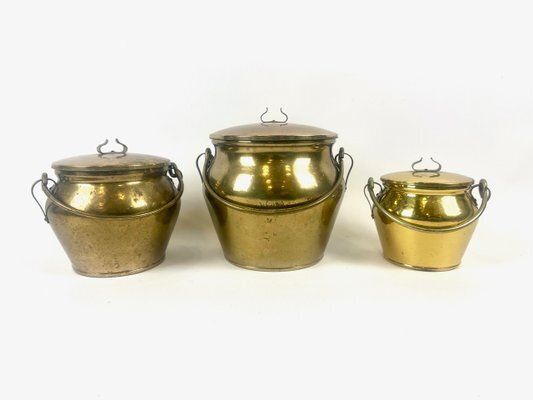 Vintage Swedish Brass Pulp Pots From Skultuna, 1980s, Set Of 3