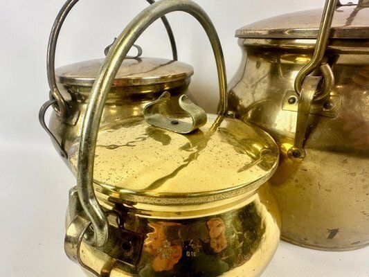 Vintage Swedish Brass Pulp Pots From Skultuna, 1980s, Set Of 3 photo vinterior