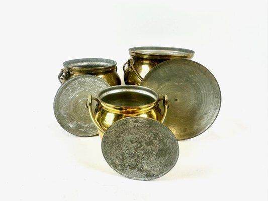 295.0 Vintage Swedish Brass Pulp Pots From Skultuna, 1980s, Set Of 3 photo