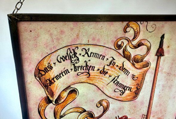 German Hand Painted Stained Glass Hanging Window Panel With Knights With Lances, 20th Century photo for sale