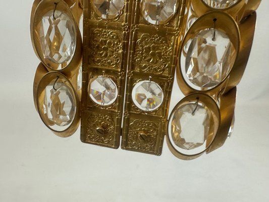 Lighting Crystal And Gilt Brass Chandelier From Palwa, 1960s photo