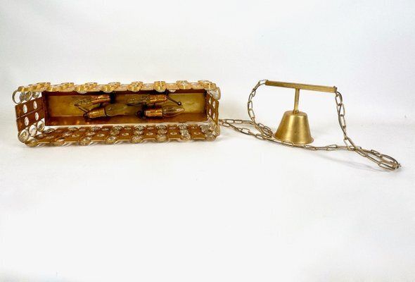 photo vintage Crystal And Gilt Brass Chandelier From Palwa, 1960s