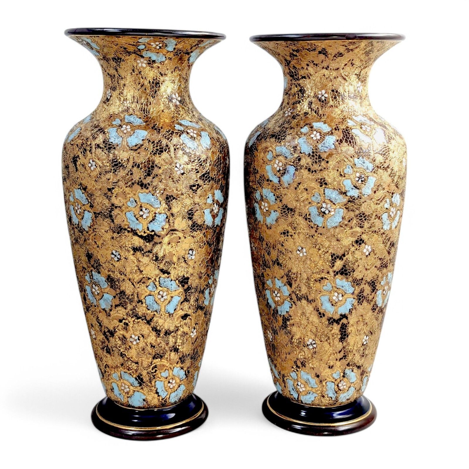 Royal Doulton Lambeth Slater’s Patent Pair Vases, Enamel Floral, C. 1910, 40 Cm photo furniture
