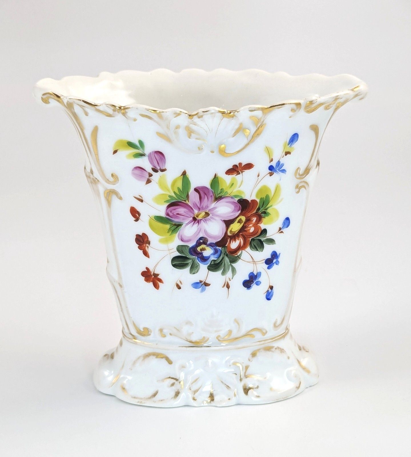 Old Paris Porcelain Vase, Jacob Petit Style, Hand Painted Floral, C. 1850 France photo vintage