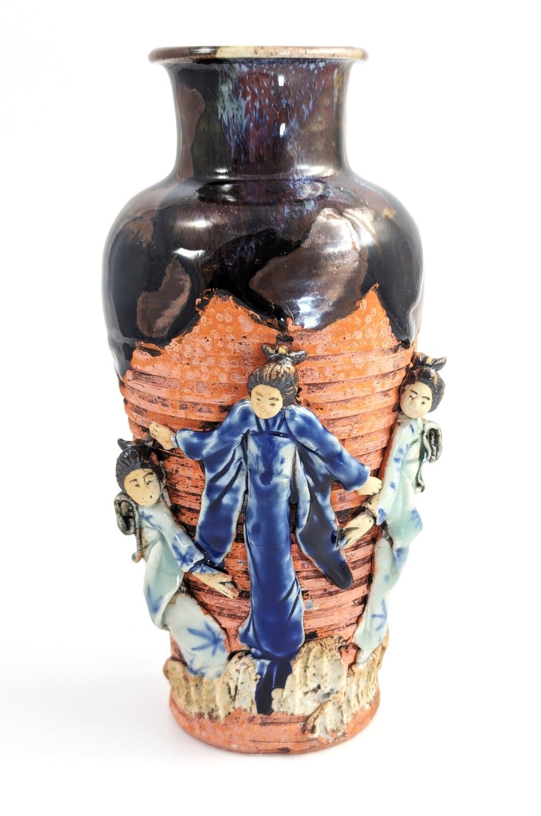 Sumida Gawa Japanese Vase With Child Figure, Signed Hiroshi Oxblood Glaze C 1900 photo Home Decor
