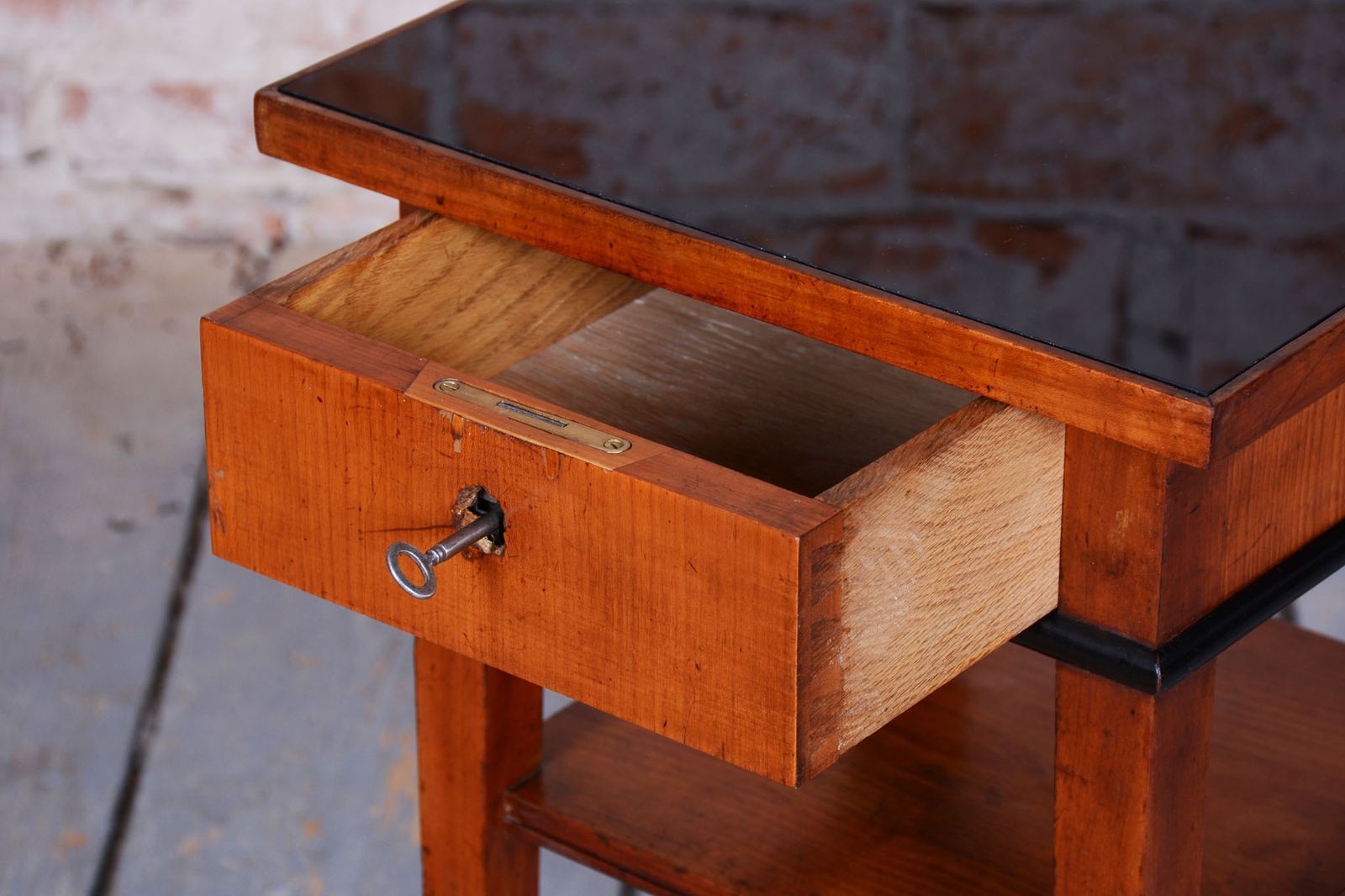 Restored Small Biedermeier Side Table, Cherry Wood, Revived Polish, Czech, 1840s photo vintage