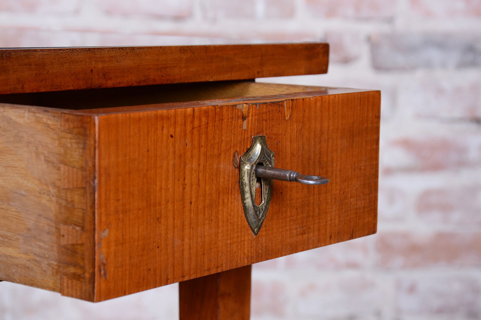 Furniture Restored Small Biedermeier Side Table, Cherry Wood, Revived Polish, Czech, 1840s photo