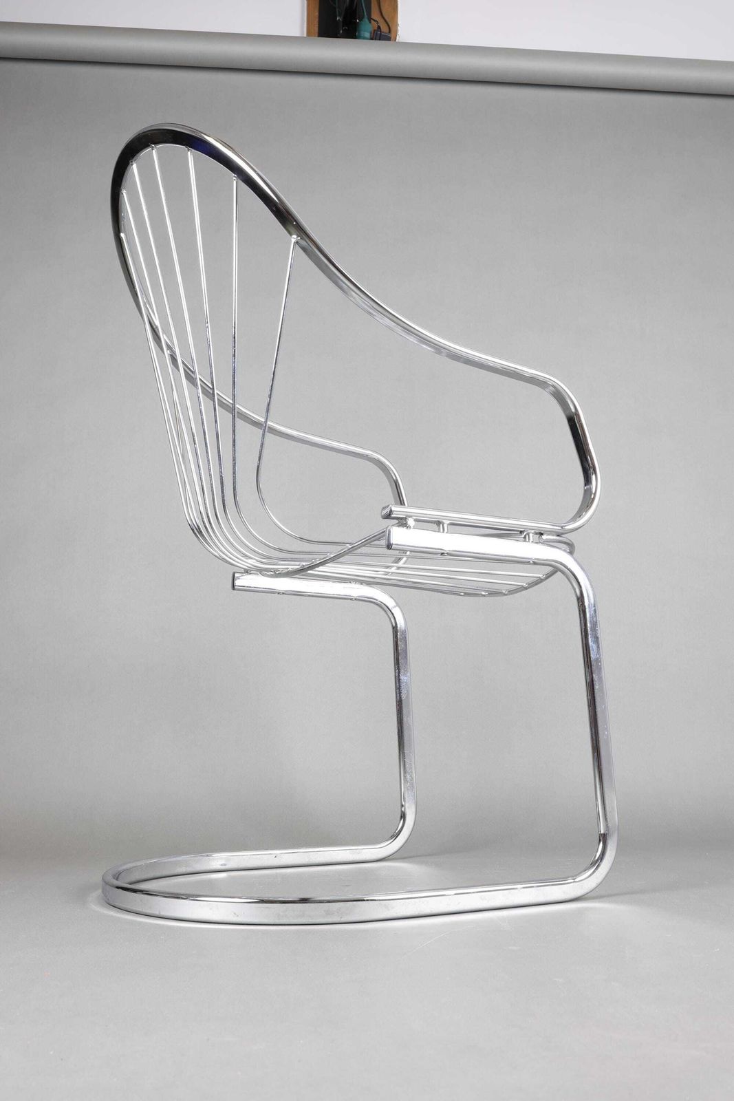 photo for sale Set Van 4 Gastone Rinaldi Chromen Eetkamerstoelen, Jaren 1970 | Mid Century Modern | Retro Eetkamerstoelen Met Zwarte Kussens